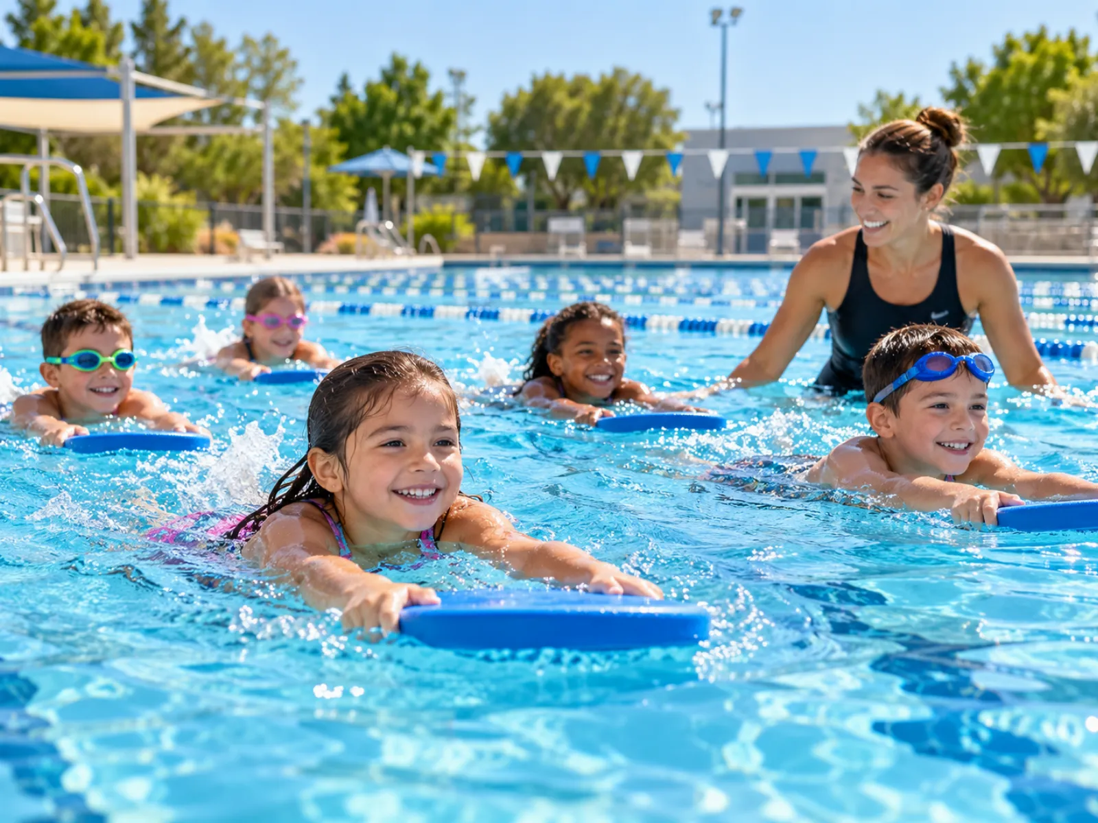 Niños aprendiendo a nadar en la escuela municipal de natación